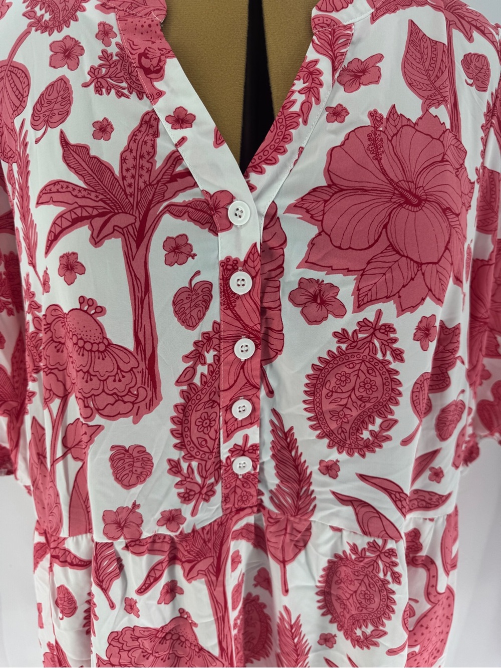 Women’s White Dress with Pink Floral Print 0147 EUC - Picture 2 of 5